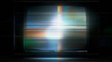 Glitch Effect on a Vintage Television Screen with Colorful Light Flashes

