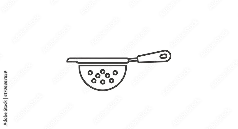 Poster a simple line drawing of a kitchen colander with a handle on a plain white background isolated ai ge