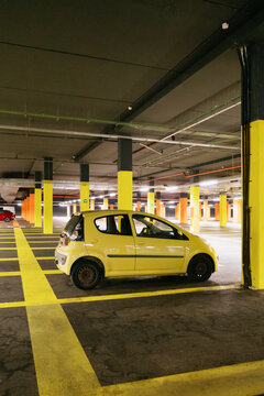 Yellow Car in Underground Parking