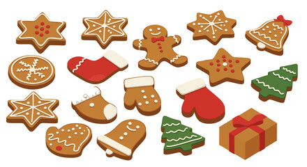 Festive christmas cookies and decorations in a flat design