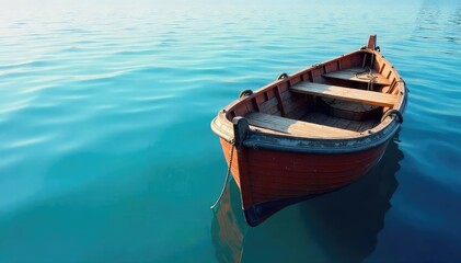 Obraz premium A sturdy anchor boat bobs gently on calm blue water, its anchor chain neatly coiled Ready for deployment, it awaits the command to secure a vessel Sunlight glints off its hull , sun, bay, coastal