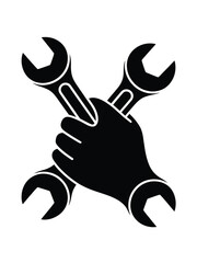 Hand holding crossed wrenches symbolizing repair and mechanics