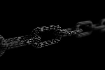 Broken chain link with binary code