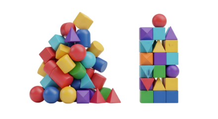 Colorful geometric building blocks for children, isolated on transparent background