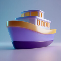 Colorful 3D Rendered Tugboat with Purple Hull and Yellow Deck Details
