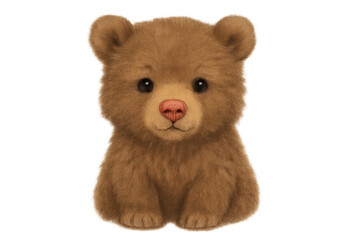 Adorable brown bear cub sitting on a clear background, ideal for children's books, greeting cards, or any project in need of some furry cuteness