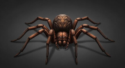Fototapeta premium Halloween detailed illustration of a brown spider with intricate patterns on its body and legs, set against a dark background, creating a sense of realism