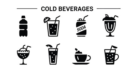 A Collection of Various Cold Beverage Icons Representing Refreshment and Hydration Options