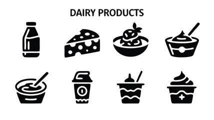 Collection of Milk Cheese Yogurt Ice Cream and Other Delicious Dairy Food Products Icons
