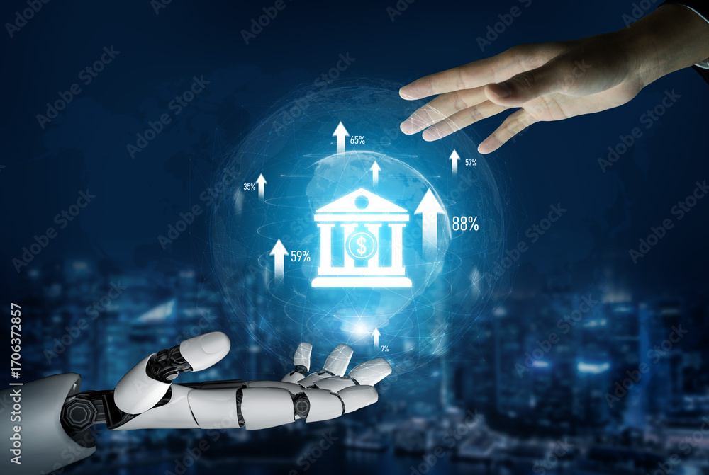 Poster ai artificial intelligence powers digital banking with virtual assistants and fintech tools for seam