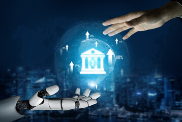 AI artificial intelligence powers digital banking with virtual assistants and fintech tools for...