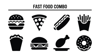 Collection of Delicious Fast Food Icons Representing Popular Meal Choices for Quick Dining Options