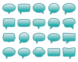 Set of various speech bubbles and thought bubbles in a cool blue-green gradient, perfect for adding communication elements to your designs