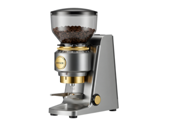 Electric Coffee Grinder with Brushed Metal Finish Isolated on Transparent Background 