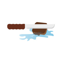 Illustration of a knife and whetstone with a puddle of water