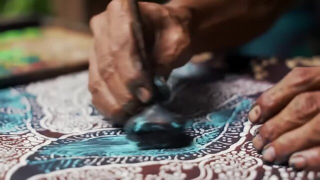 Artisan handpainting batik textile.