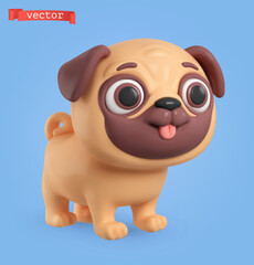 Funny pug dog 3d cartoon vector icon