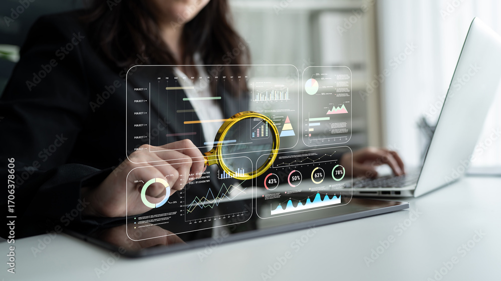 Poster a project management dashboard with business performance analytics. a visualization of project timel