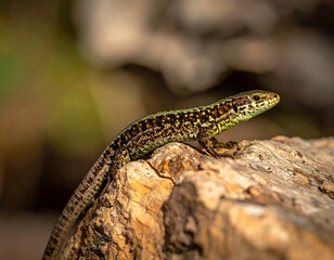 Fototapeta premium Close-up of a lizard on a log
