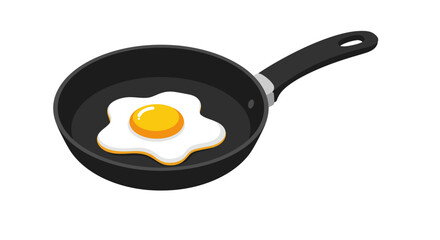 Isometric frying pan with fried egg on white background