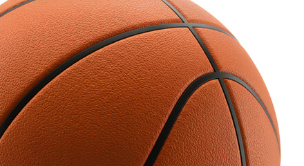 Fototapeta premium Close-up basketball detail on white, sharp and professional stock image.