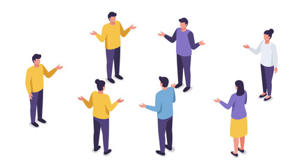 Fototapeta premium Isometric business meeting: diverse team engaged in discussion