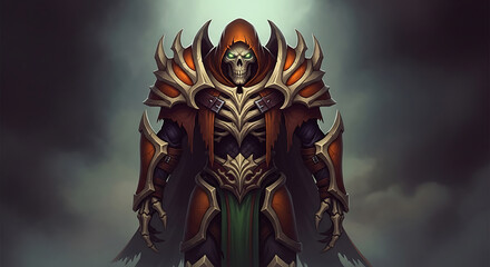 Fototapeta premium Dark Fantasy Skeleton Warrior, Undead Reaper Knight, Spooky RPG Game Character