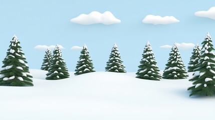 Fototapeta premium A serene winter landscape featuring snow-covered evergreen trees against a clear blue sky, perfect for seasonal themes, holiday promotions, and outdoor adventure marketing,