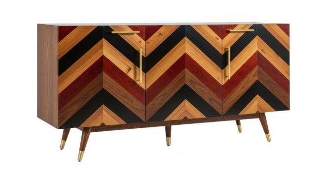 Chevron pattern wooden cabinet isolated on transparent background