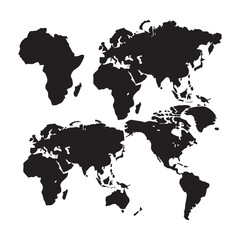 Dual World Map Silhouette Vector, Black Continental Outlines for Modern Design & Infographics