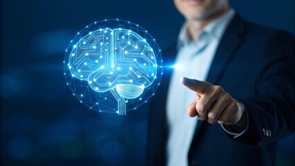 Exploring the artificial intelligence concept with a futuristic holographic brain in a technological environment an insightful perspective on innovation
