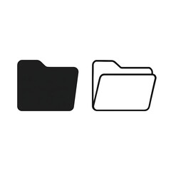 Black and White Folder Icon: Minimalist Line Art for Graphic Design and Digital Storage