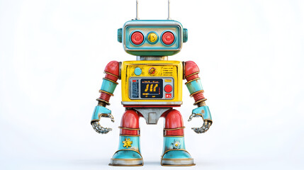 Vintage tinplate robot design for retro collectible concepts and decor