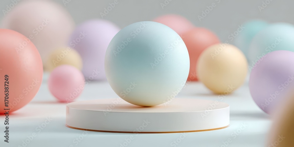 Poster pastel sphere background with white display platform for stylish product showcases