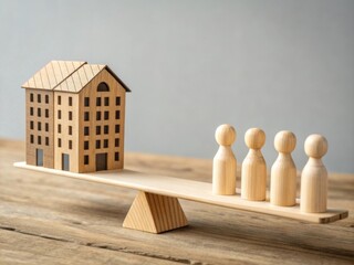 Balancing work and life wooden seesaw scale with house and office blocks home office environment conceptual art for work-life balance