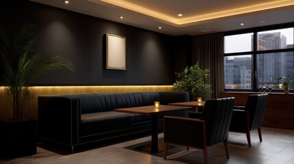 Fototapeta premium Elegant Dark Intimate Karaoke Club Setting with Modern Design and Soft Lighting