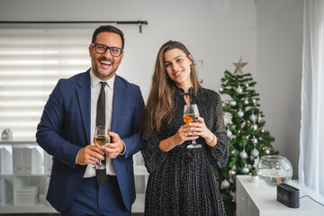 Business colleagues celebrating christmas in the office