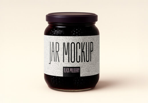 Black Mulberry Jar Mockup &ndash; Realistic Glass Packaging Template