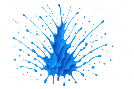 Blue paint splashing dynamically, spreading vibrant color across transparent surface with energetic, fluid motion
