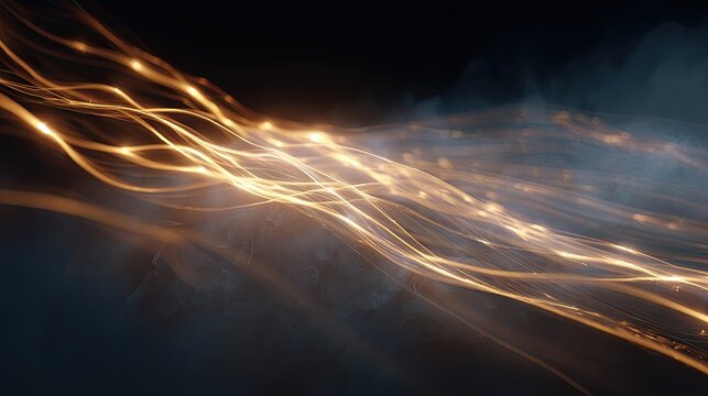 High-resolution photorealistic mesh of glowing light beams in a smoky atmosphere