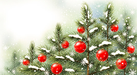 christmas background with red balls and fir branches