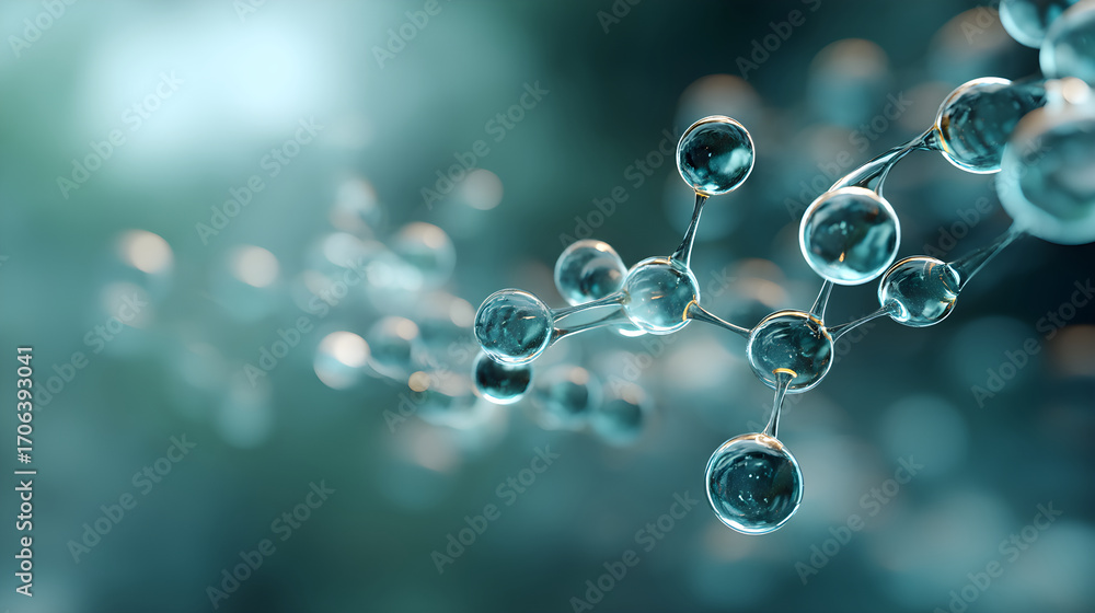 Aufkleber close-up view of molecular structure showcasing interconnected atoms with a translucent appearance, 