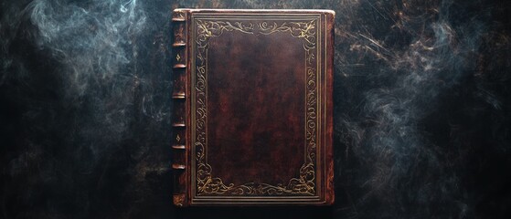 Fototapeta premium Antique leather book with smoke background mysterious vintage design