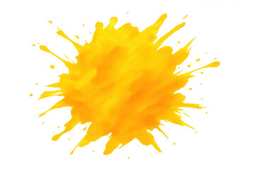 Dramatic yellow paint splatters on a clear backdrop create an eye-catching display