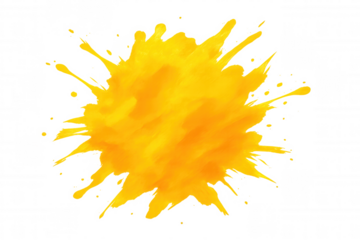 Dramatic yellow paint splatters on a clear backdrop create an eye-catching display