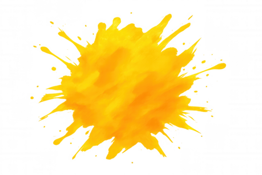 Dramatic yellow paint splatters on a clear backdrop create an eye-catching display