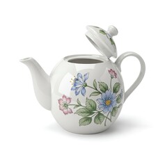 Elegant floral teapot with open lid ready for tea time, a timeless design on white