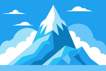 A majestic cartoon scene of an icy mountain ridge with clouds vector illustration