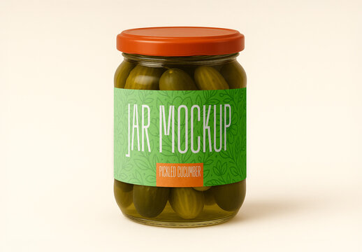 Pickled Cucumber Jar Mockup &ndash; Realistic Glass Packaging Template