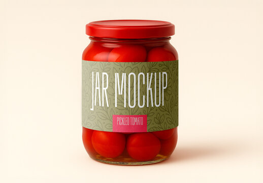 Pickled Tomato Jar Mockup &ndash; Glass Packaging Template with Editable Label Design